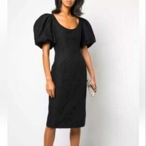 ZAC Zac Posen Black Midi Dress with Puff Sleeves